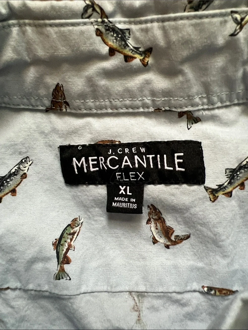 J. Crew Pale Blue Short-Sleeve Button-Down Shirt with Bass Print